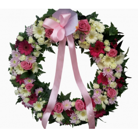 Gerbera & roses funeral wreath